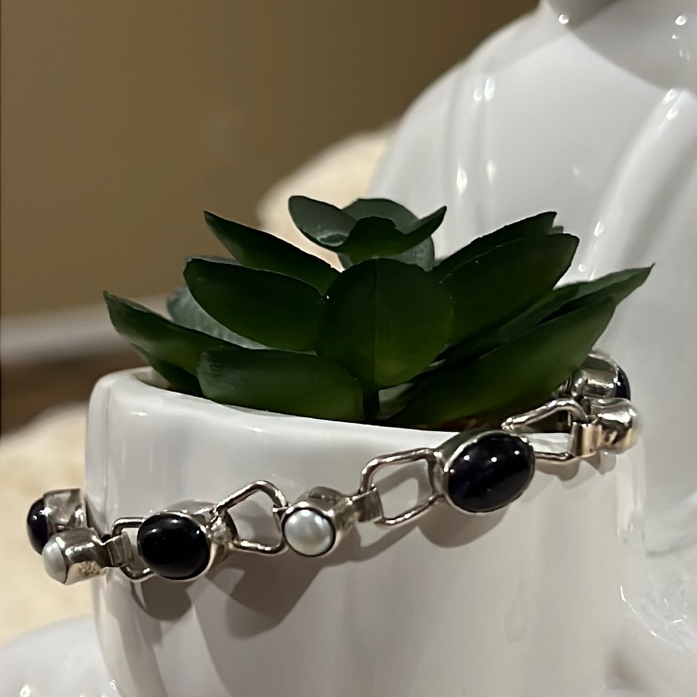 Vintage Sterling Silver Purple Amethyst pearl bracelet